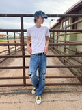 Skull patchwork jeans