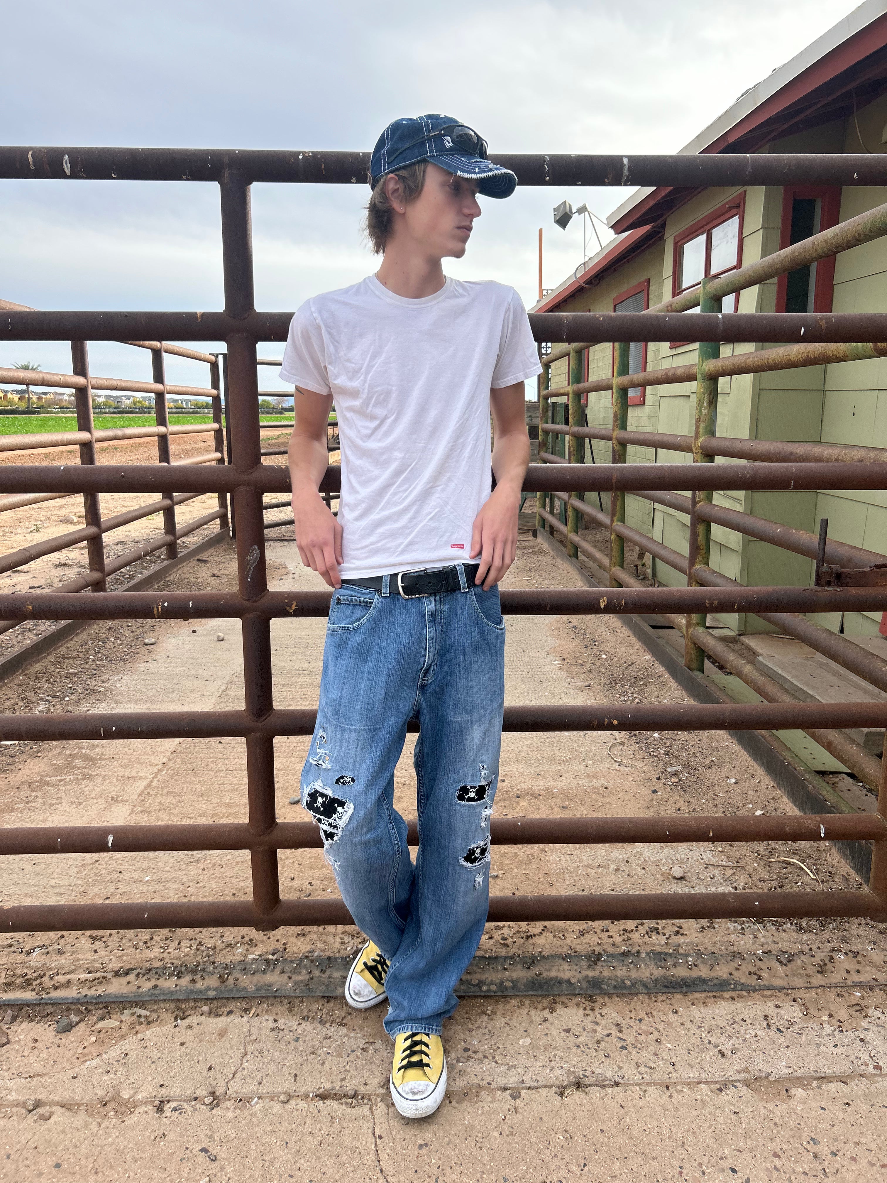 Skull patchwork jeans