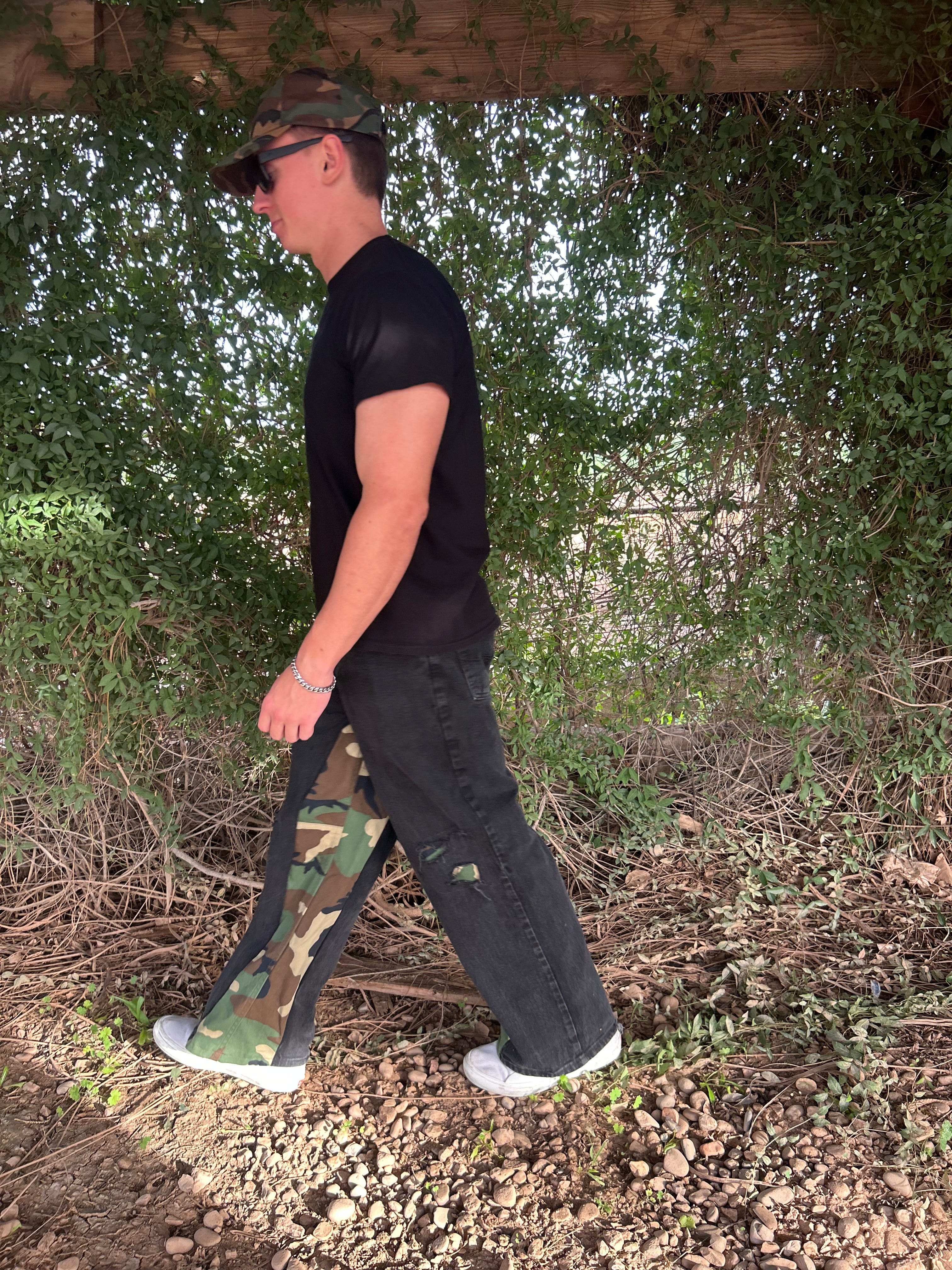 Black jeans with camo inserts