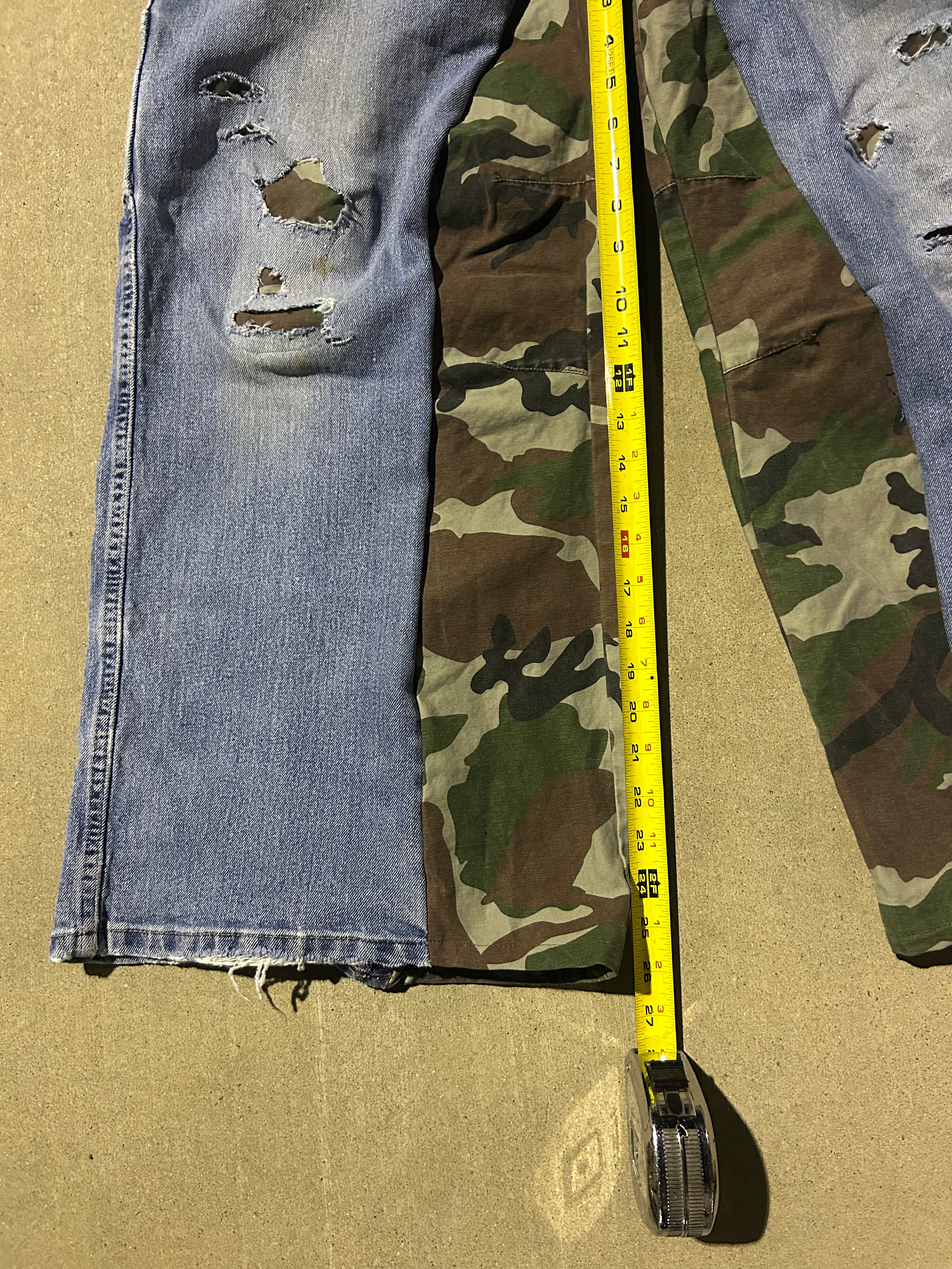 Blue jeans with camo inserts