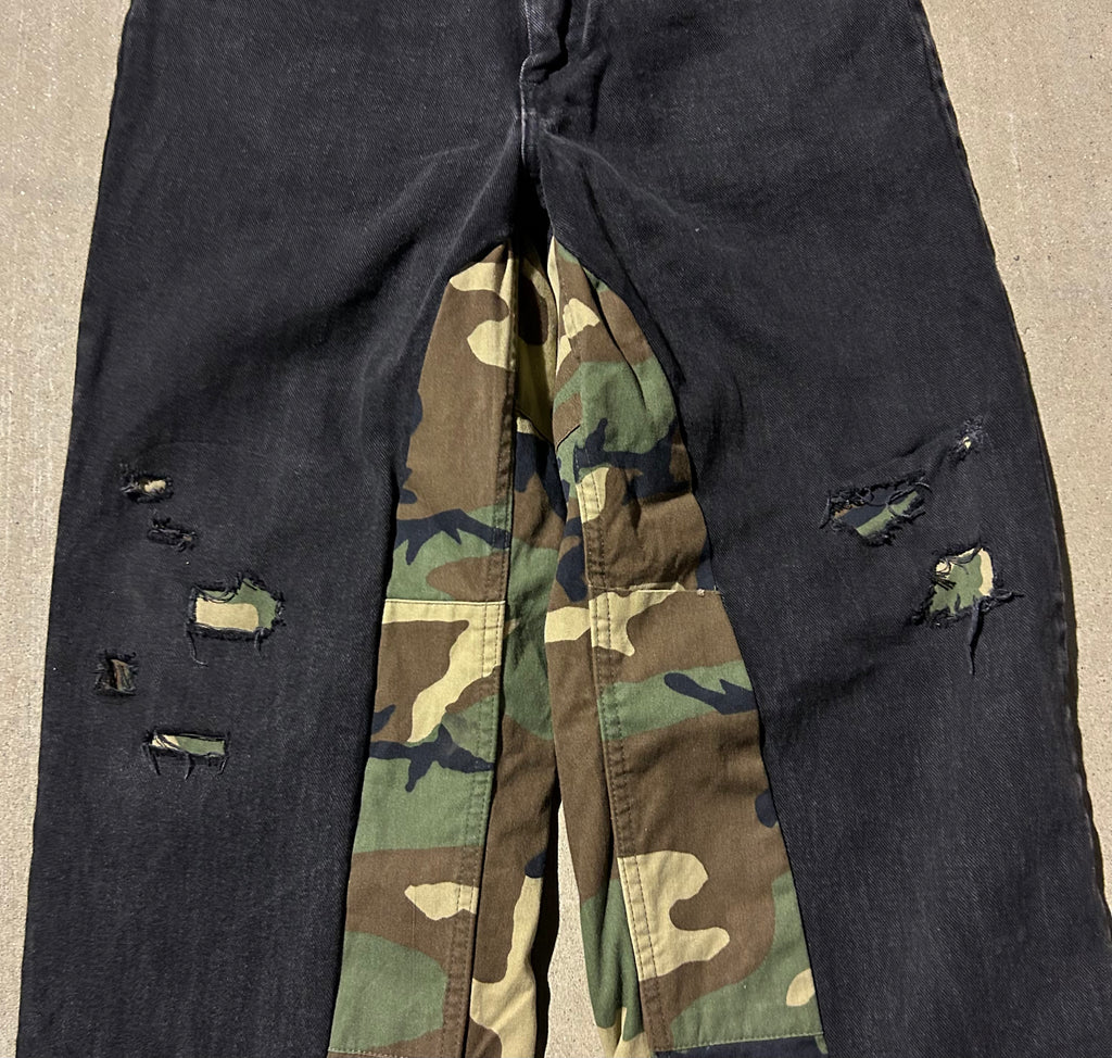 Black jeans with camo inserts
