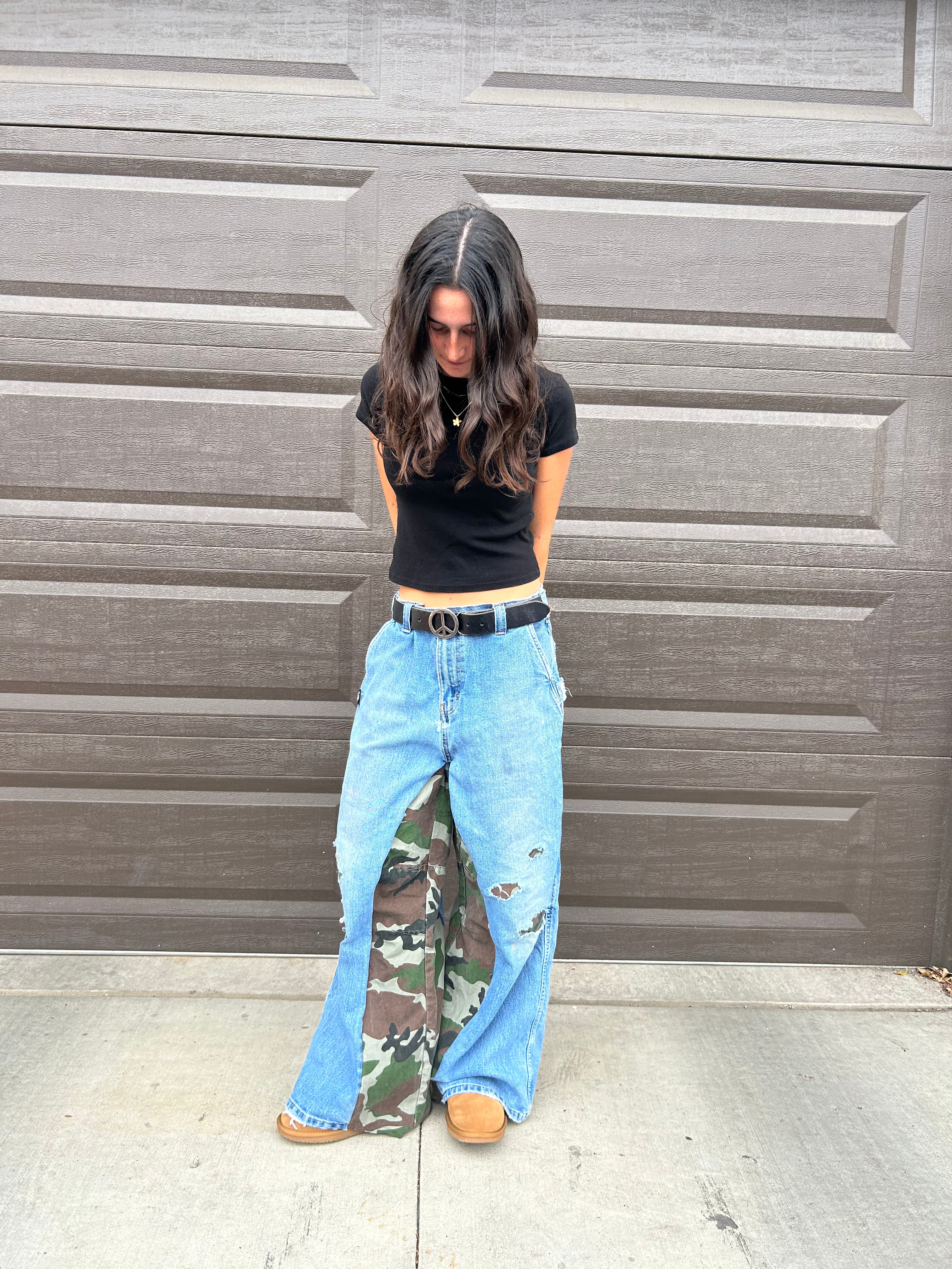 Blue jeans with camo inserts